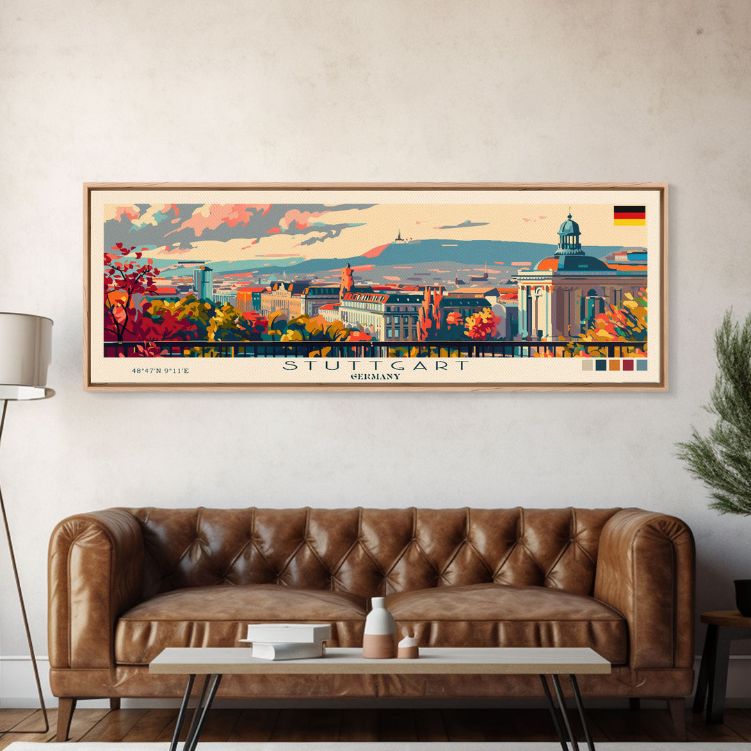 Stuttgart Germany Wall Art, Panoramic Travel Poster, Panoramic Framed Canvas Print, City Wall Art, Wall Hanging Home Decor, Travel Art