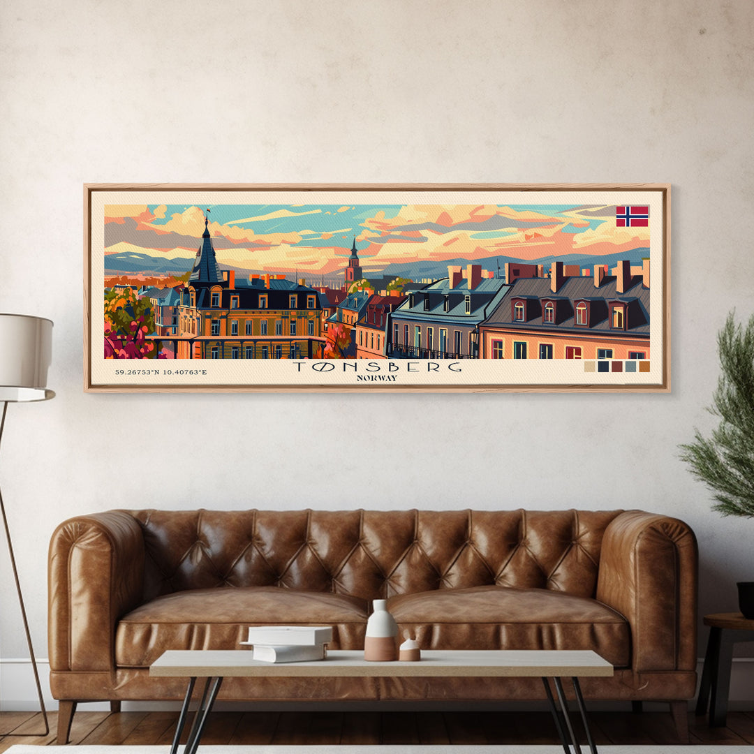 Tønsberg Norway Travel Print Wall Art, Panoramic City Art, Travel Art, Wall Decor, Vacation Gift, Framed Canvas Print Or Metal Art