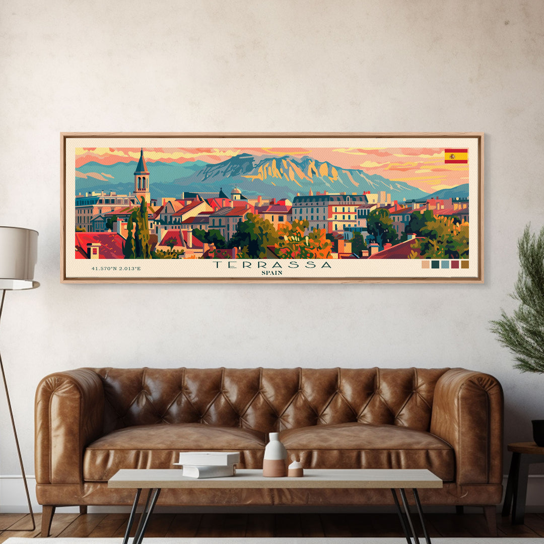 Terrassa Spain Wall Art, Panoramic Travel Poster, Panoramic Framed Canvas Print, City Wall Art, Wall Hanging Home Decor, Travel Art