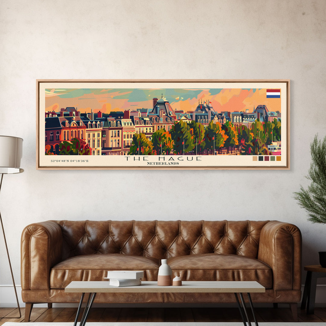 The Hague Netherlands Travel Print Wall Art, Panoramic City Art, Travel Art, Wall Decor, Vacation Gift, Framed Canvas Print Or Metal Art