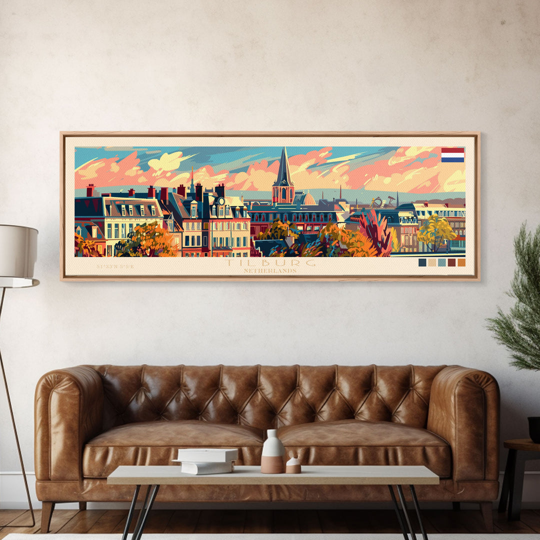 Tilburg Netherlands Wall Art, Panoramic Travel Poster, Panoramic Framed Canvas Print, City Wall Art, Wall Hanging Home Decor, Travel Art