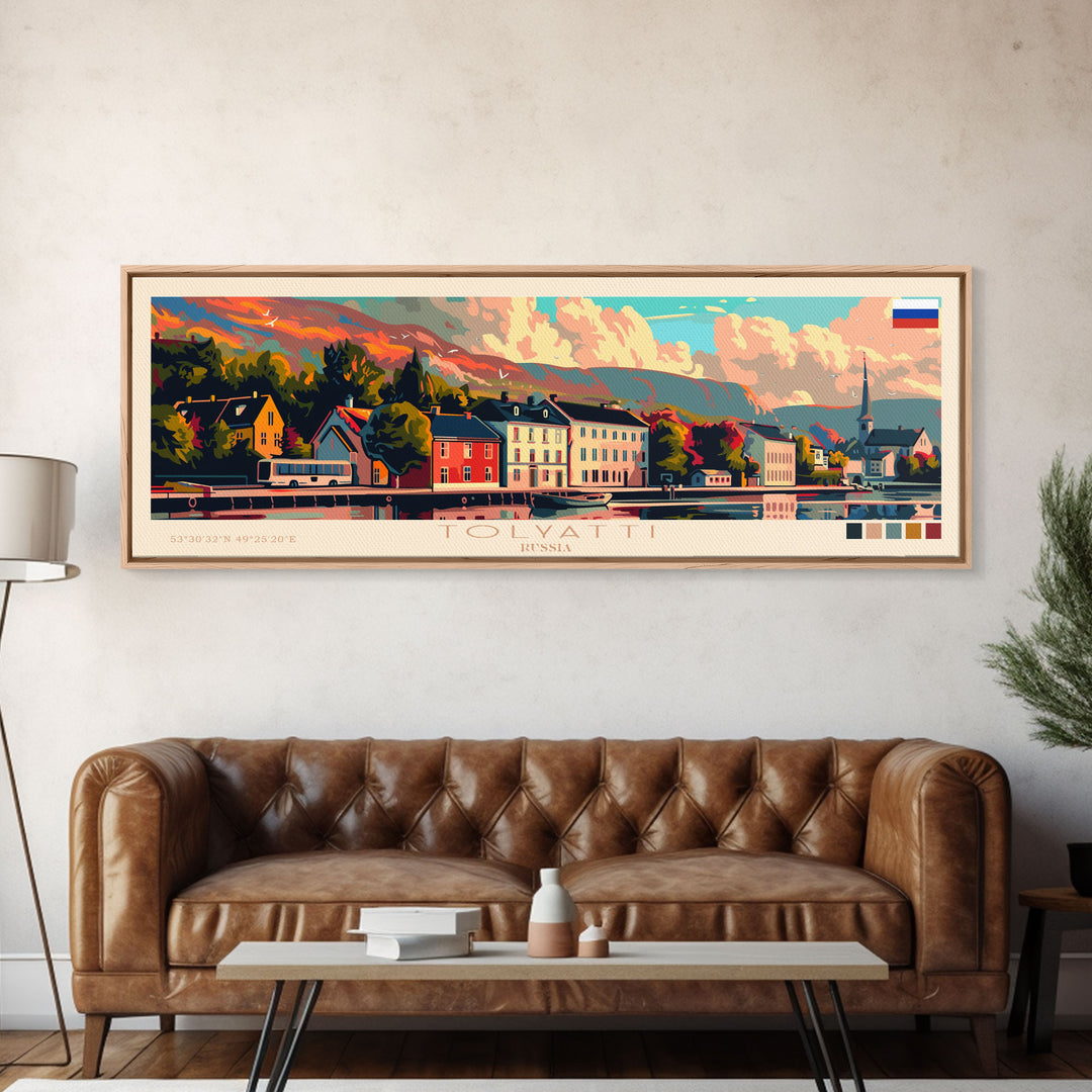 Tolyatti Russia Panoramic Travel Poster, Framed Canvas Print or Metal Wall Art, Travel Art, Home Decor, Panoramic Painting, Midcentury Art