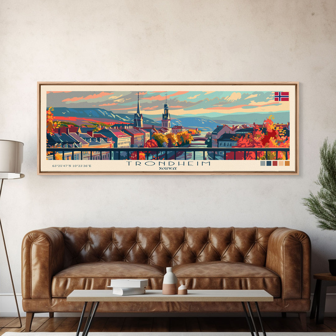 Trondheim Norway Travel Print Wall Art, Panoramic City Art, Travel Art, Wall Decor, Vacation Gift, Framed Canvas Print Or Metal Art