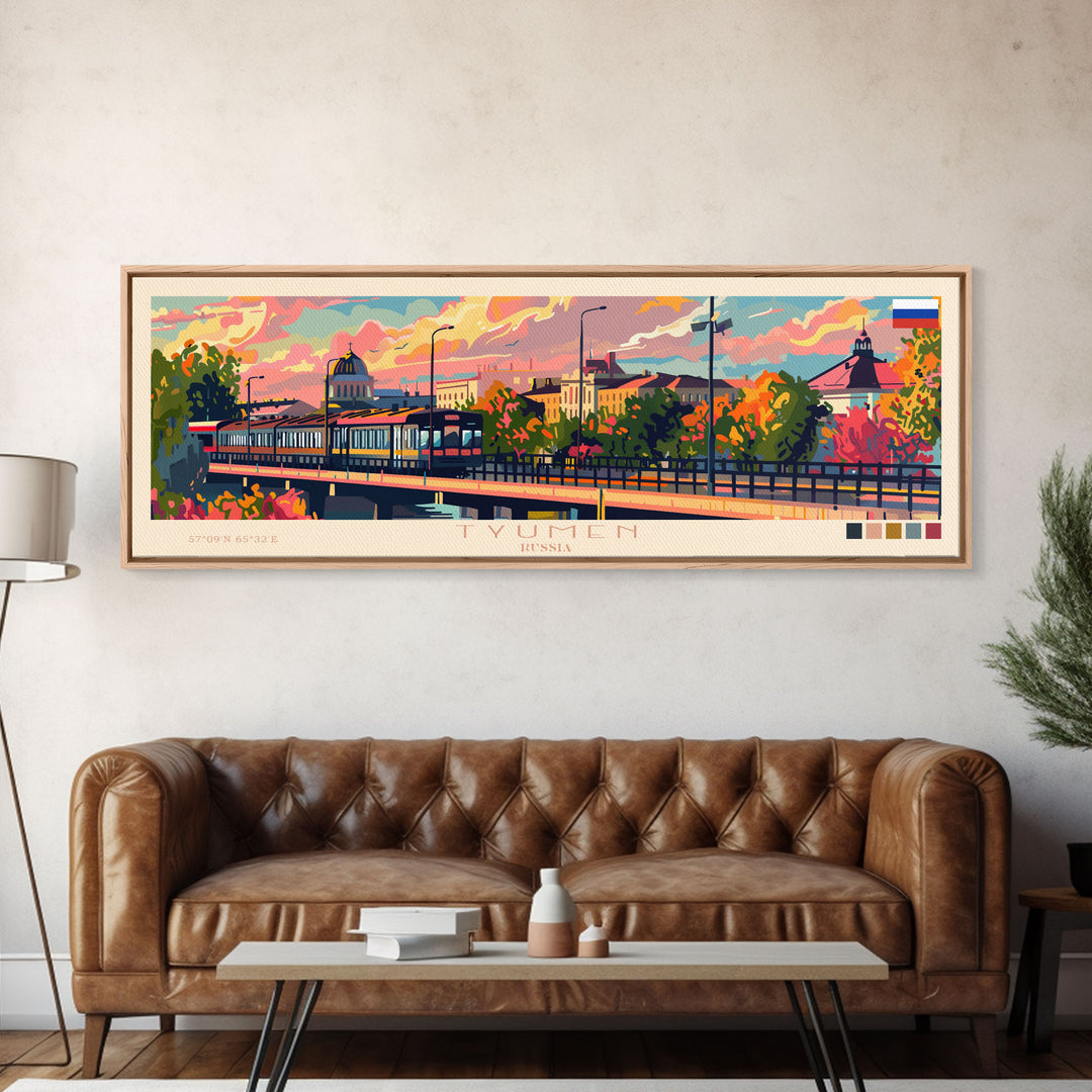 Tyumen Russia Panoramic Travel Poster, Framed Canvas Print or Metal Wall Art, Travel Art, Home Decor, Panoramic Painting, Midcentury Art