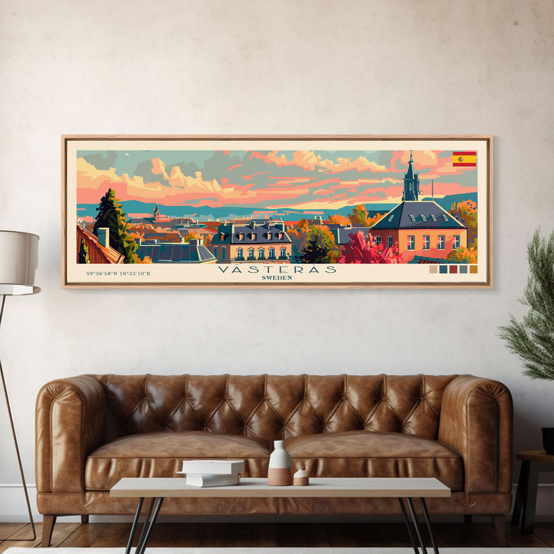 Vastras Sweden Travel Print Wall Art, Panoramic City Art, Travel Art, Wall Decor, Vacation Gift, Framed Canvas Print Or Metal Art