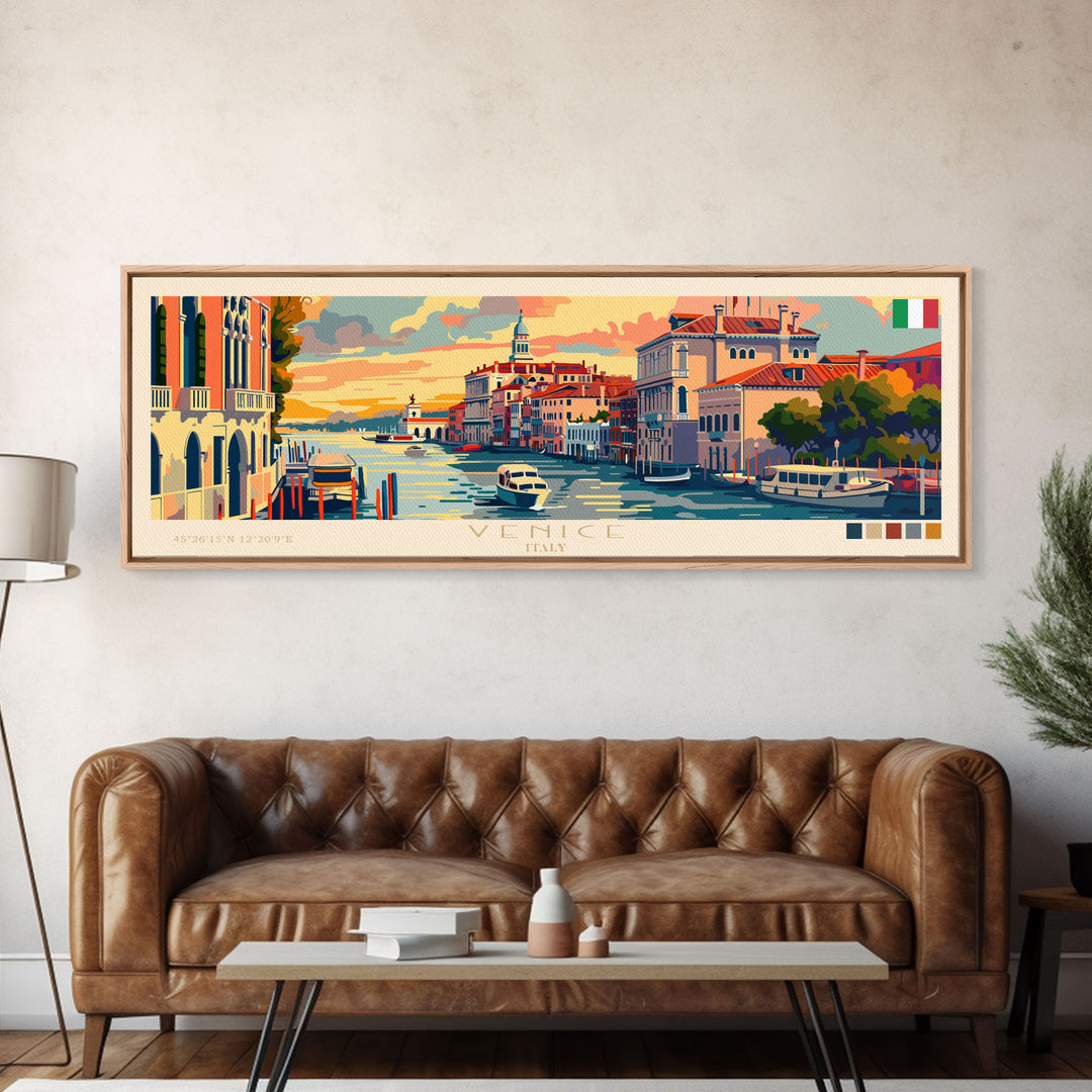 Venice Italy Travel Print Wall Art, Panoramic City Art, Travel Art, Wall Decor, Vacation Gift, Framed Canvas Print Or Metal Art