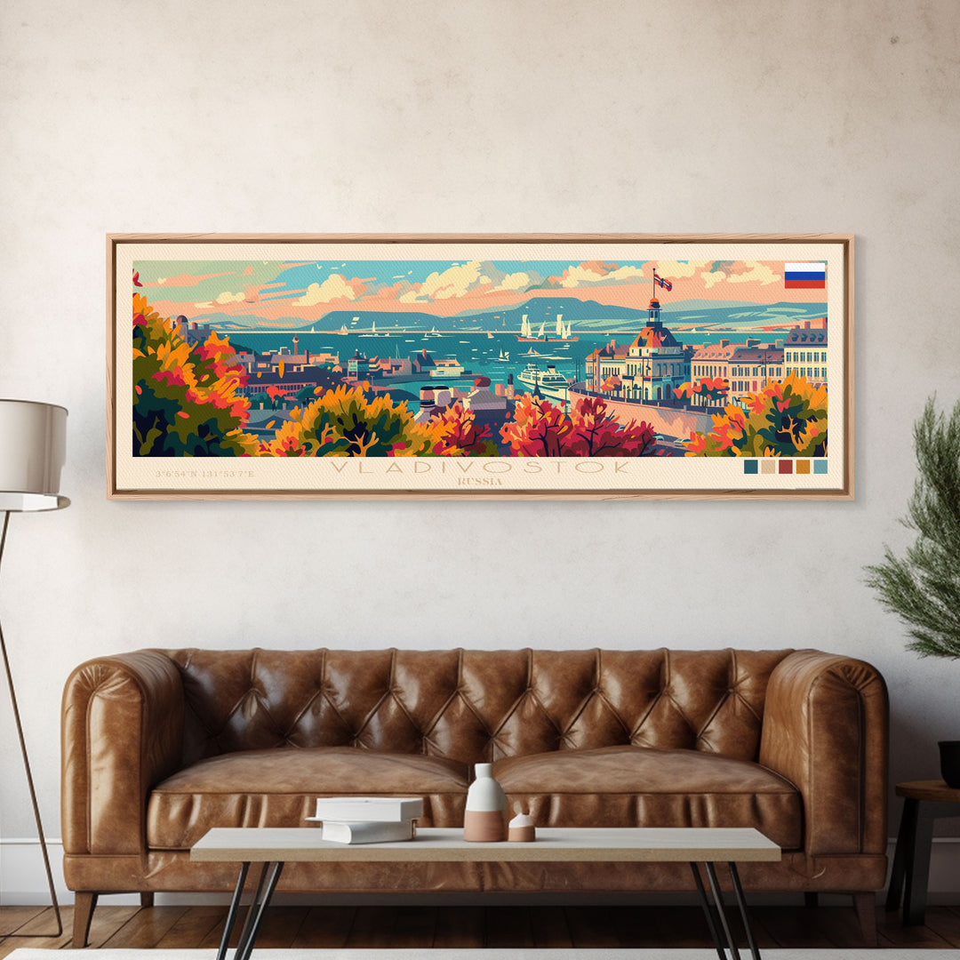 Vladivostok Russia Travel Print Wall Art, Panoramic City Art, Travel Art, Wall Decor, Vacation Gift, Framed Canvas Print Or Metal Art