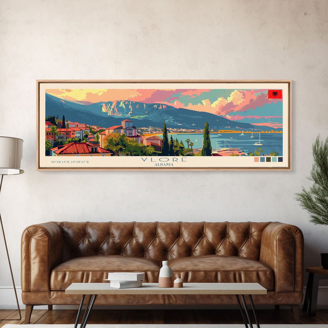 Vlore Albania Travel Art, City Art, Framed Canvas Print or Metal Wall Art, Europe Travel Poster, Panoramic Wall Art, Extra Wide Wall Art