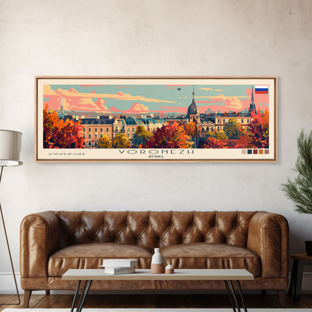 Voronezh Russia Panoramic Travel Poster, Framed Canvas Print or Metal Wall Art, Travel Art, Home Decor, Panoramic Painting, Midcentury Art