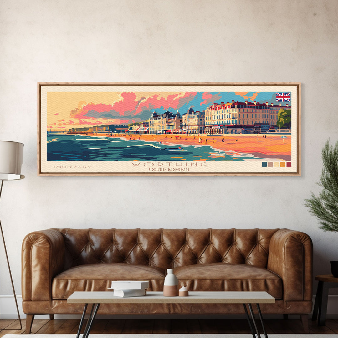 Worthing United Kingdom Wall Art, Panoramic Travel Poster, Panoramic Framed Canvas Print, City Wall Art, Wall Hanging Home Decor, Travel Art