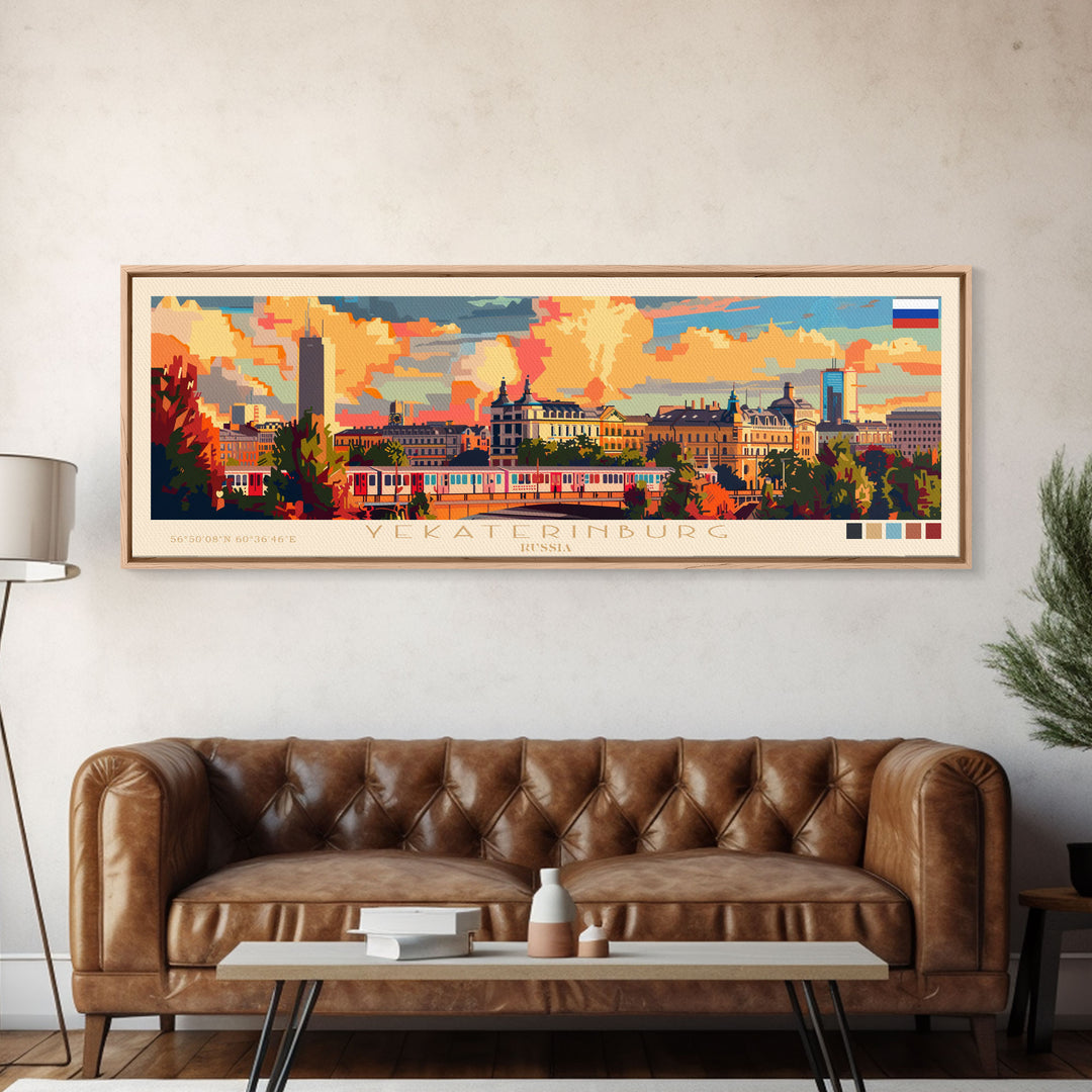 Yekaterinburg Russia Travel Print Wall Art, Panoramic City Art, Travel Art, Wall Decor, Vacation Gift, Framed Canvas Print Or Metal Art