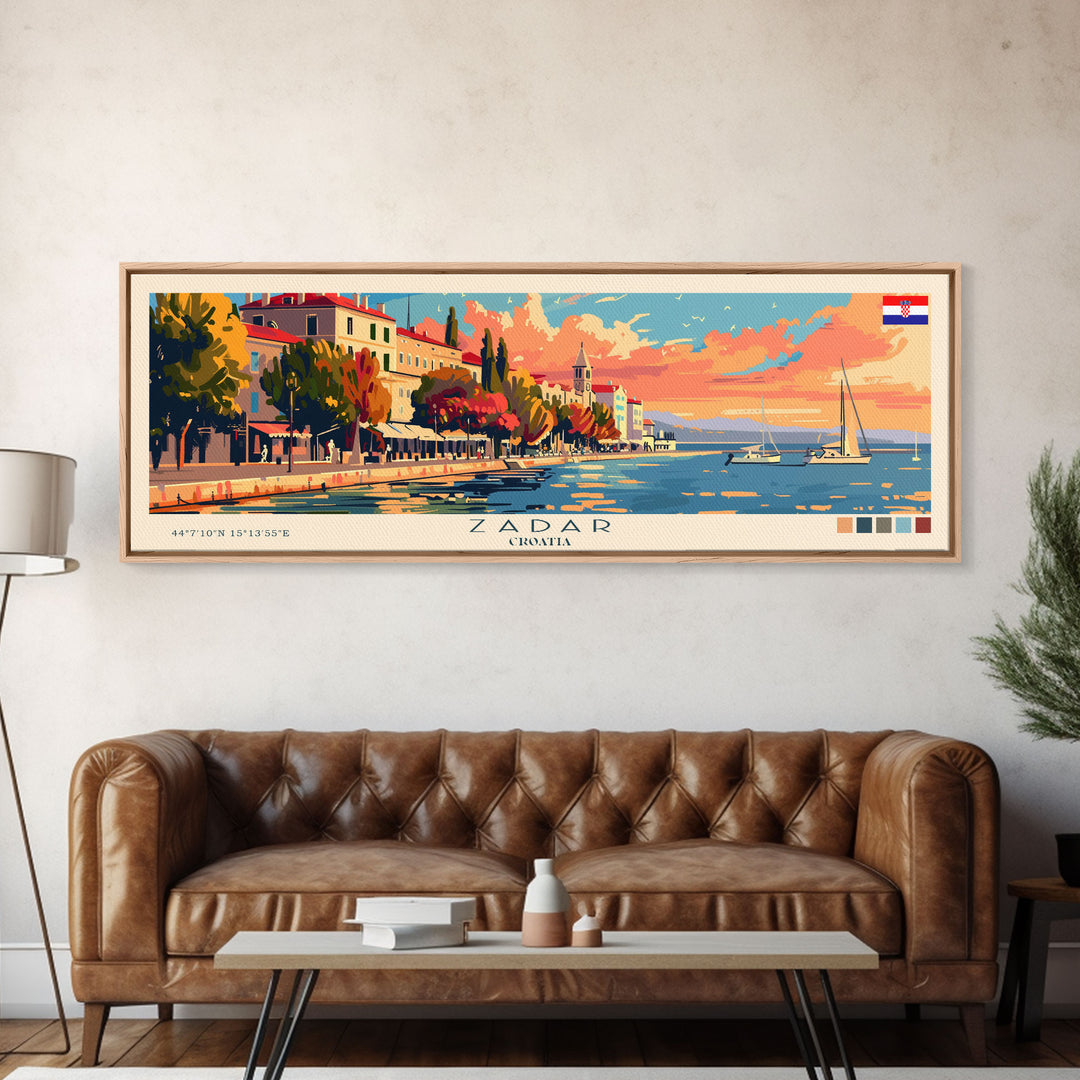 Zadar Croatia Travel Print Wall Art, Panoramic City Art, Travel Art, Wall Decor, Vacation Gift, Framed Canvas Print Or Metal Art