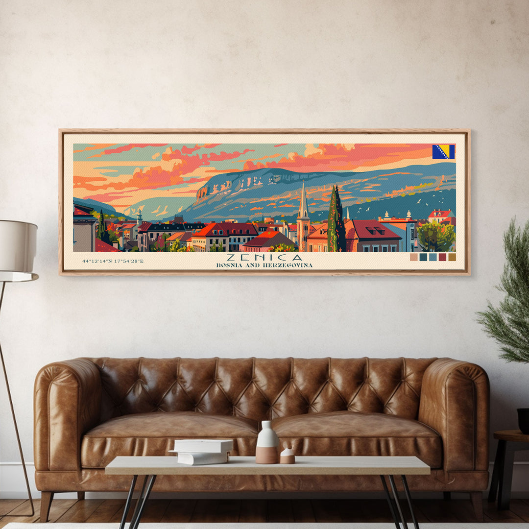 Zenica Bosnia Travel Print Wall Art, Panoramic City Art, Travel Art, Wall Decor, Vacation Gift, Framed Canvas Print Or Metal Art