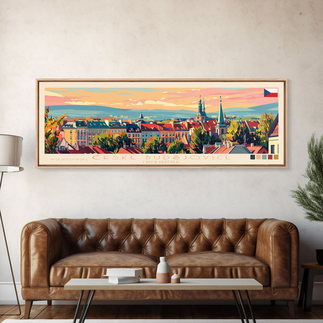 Ceske Budejovice Czech Wall Art, Panoramic Travel Poster, Panoramic Framed Canvas Print, City Wall Art, Wall Hanging Home Decor, Travel Art