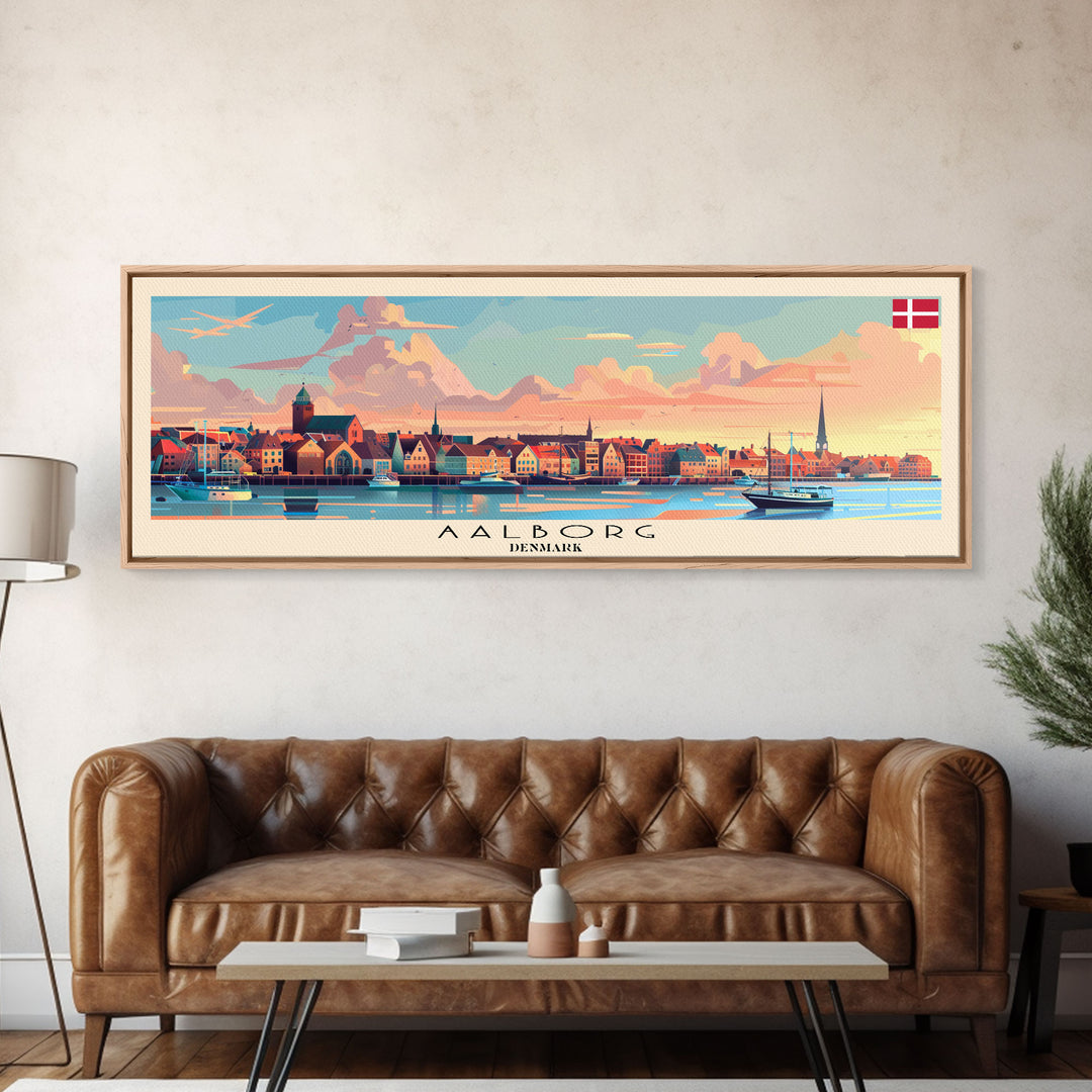 Aalborg Denmark Wall Art, Panoramic Travel Poster, Panoramic Framed Canvas Print, City Wall Art, Wall Hanging Home Decor, Travel Art