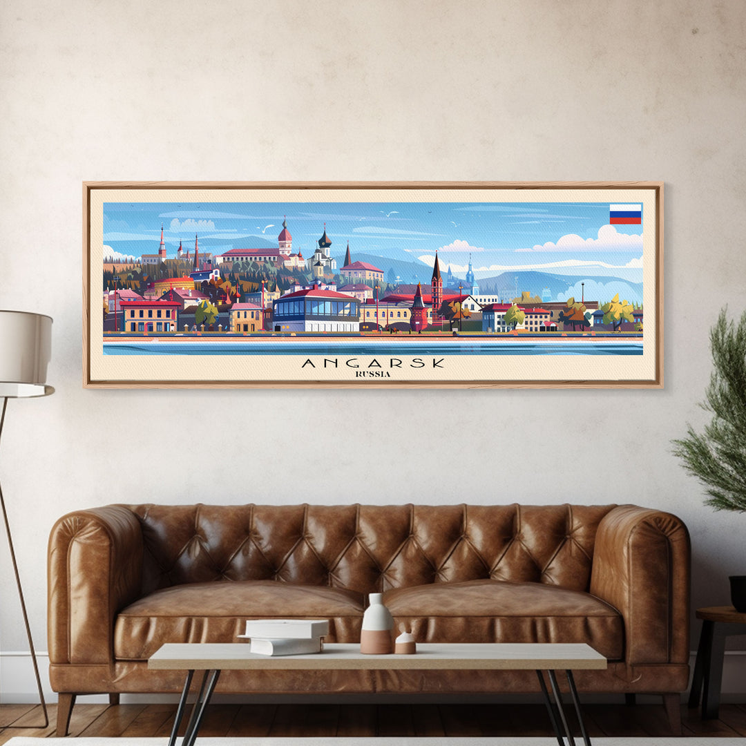 Angarsk Russia Panoramic Travel Poster, Framed Canvas Print or Metal Wall Art, Travel Art, Home Decor, Panoramic Painting, Midcentury Art