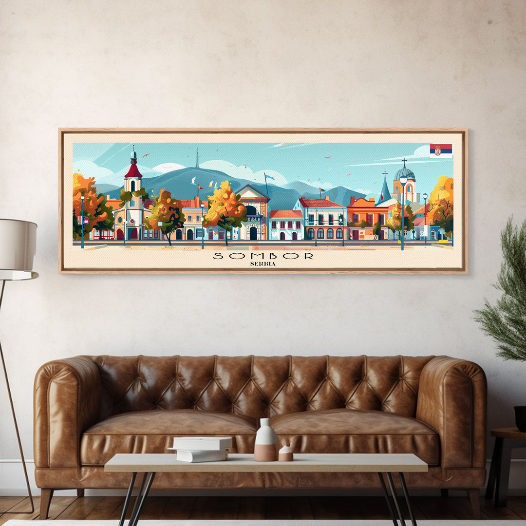 Sombor Serbia Travel Print Wall Art, Panoramic City Art, Travel Art, Wall Decor, Vacation Gift, Framed Canvas Print Or Metal Art