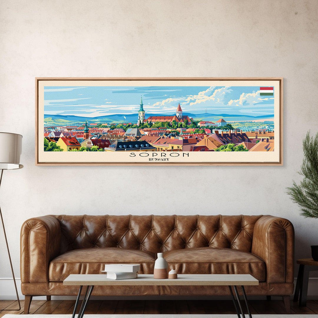 Sopron Hungary Travel Art, City Art, Framed Canvas Print or Metal Wall Art, Europe Travel Poster, Panoramic Wall Art, Extra Wide Wall Art