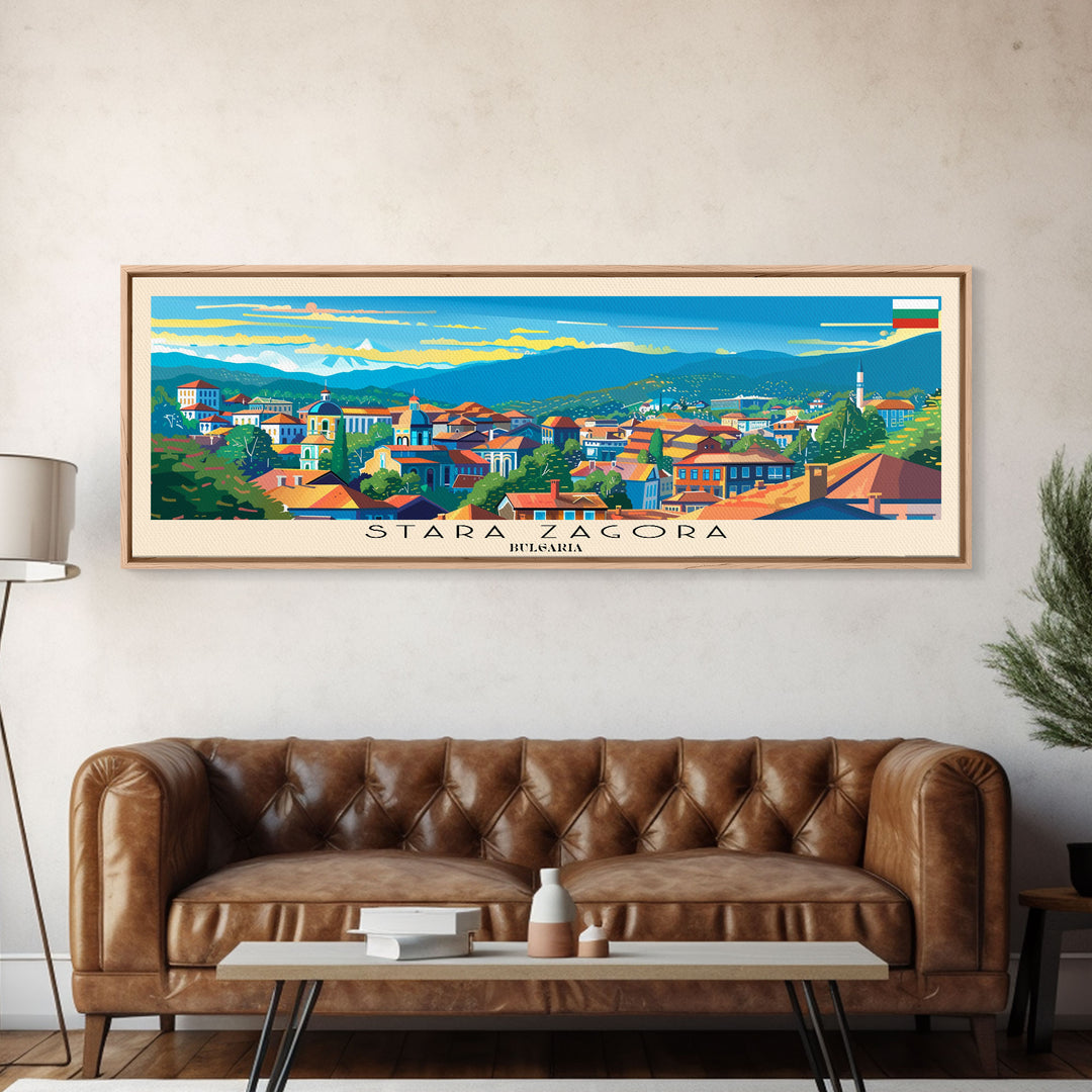 Stara Zagora Bulgaria Wall Art, Panoramic Travel Poster, Panoramic Framed Canvas Print, City Wall Art, Wall Hanging Home Decor, Travel Art