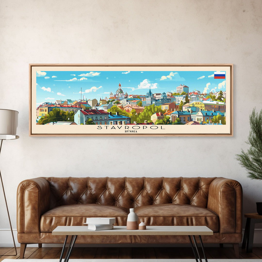 Stavropol Russia Panoramic Travel Poster, Framed Canvas Print or Metal Wall Art, Travel Art, Home Decor, Panoramic Painting, Midcentury Art