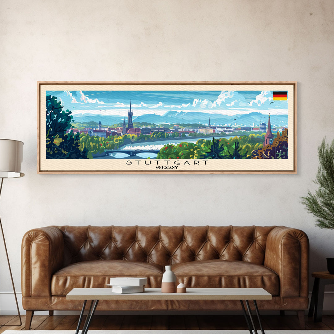 Stuttgart Germany Wall Art, Panoramic Travel Poster, Panoramic Framed Canvas Print, City Wall Art, Wall Hanging Home Decor, Travel Art