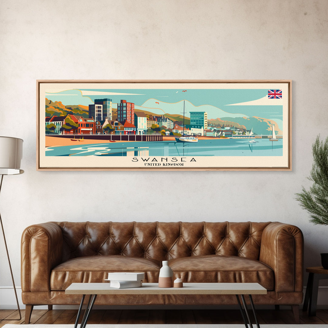 Swansea United Kingdom Wall Art, Panoramic Travel Poster, Panoramic Framed Canvas Print, City Wall Art, Wall Hanging Home Decor, Travel Art