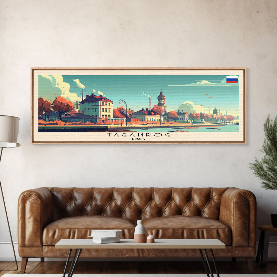 Taganrog Russia Travel Art, City Art, Framed Canvas Print or Metal Wall Art, Europe Travel Poster, Panoramic Wall Art, Extra Wide Wall Art