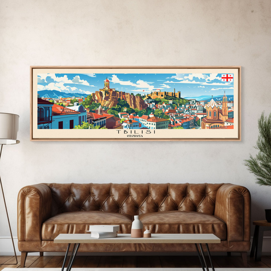 Tbilisi Georgia Travel Art, City Art, Framed Canvas Print or Metal Wall Art, Europe Travel Poster, Panoramic Wall Art, Extra Wide Wall Art