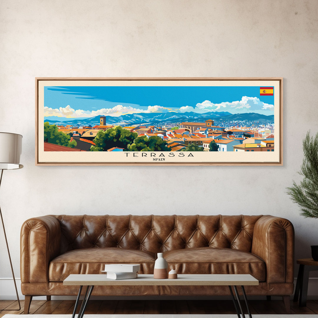 Terrassa Spain Wall Art, Panoramic Travel Poster, Panoramic Framed Canvas Print, City Wall Art, Wall Hanging Home Decor, Travel Art