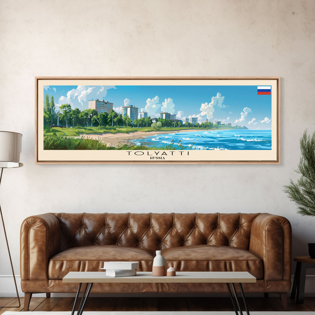 Tolyatti Russia Panoramic Travel Poster, Framed Canvas Print or Metal Wall Art, Travel Art, Home Decor, Panoramic Painting, Midcentury Art