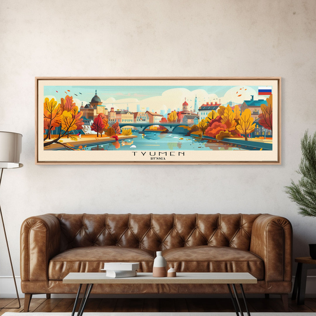 Tyumen Russia Panoramic Travel Poster, Framed Canvas Print or Metal Wall Art, Travel Art, Home Decor, Panoramic Painting, Midcentury Art