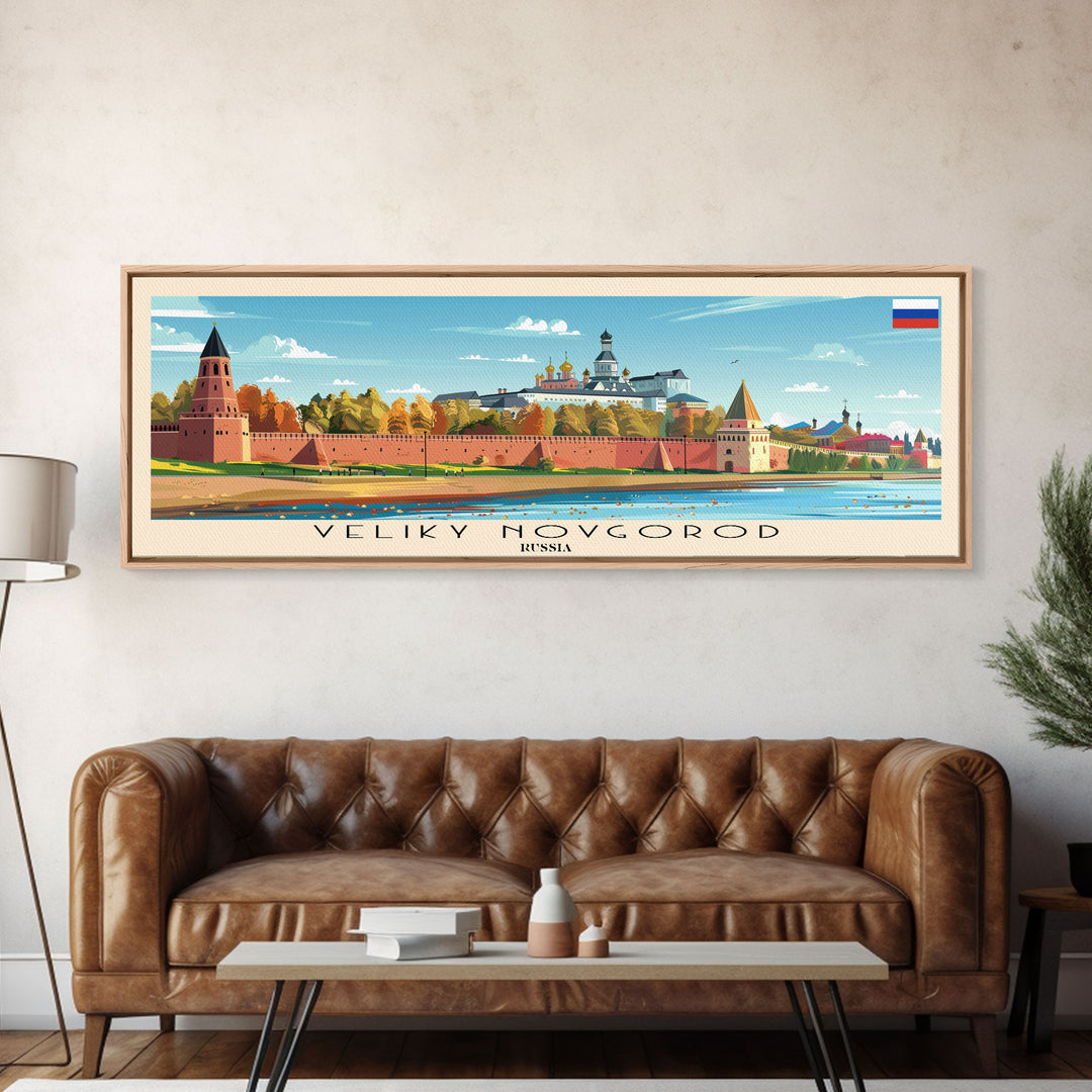 Veliky Novgorod Russia Wall Art, Panoramic Travel Poster, Panoramic Framed Canvas Print, City Wall Art, Wall Hanging Home Decor, Travel Art