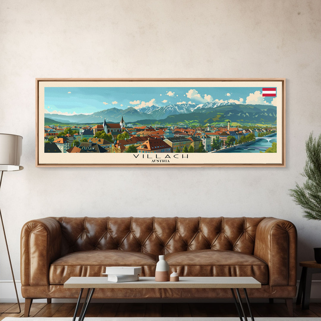 Villach Austria Travel Art, City Art, Framed Canvas Print or Metal Wall Art, Europe Travel Poster, Panoramic Wall Art, Extra Wide Wall Art