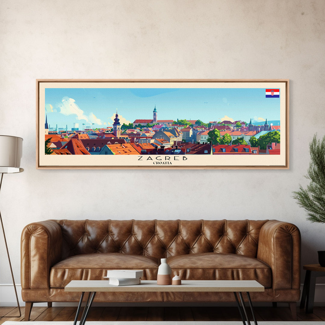 Zagreb Croatia Travel Art, City Art, Framed Canvas Print or Metal Wall Art, Europe Travel Poster, Panoramic Wall Art, Extra Wide Wall Art