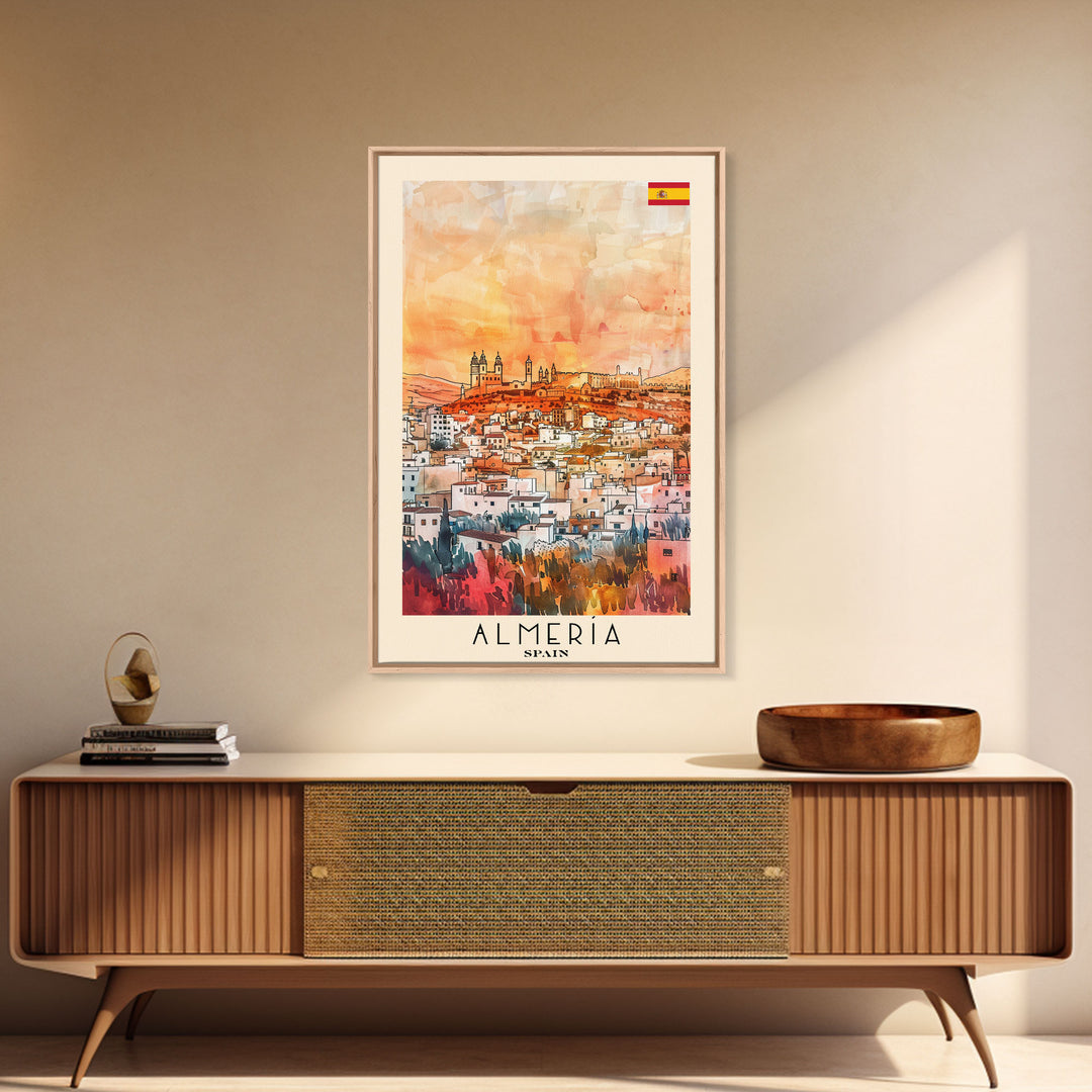 Almerķa Spain Beachside City Travel Poster Art, Framed Canvas Print, Vibrant Wall Art for Living Room, Bedroom Decor, Home Decoration