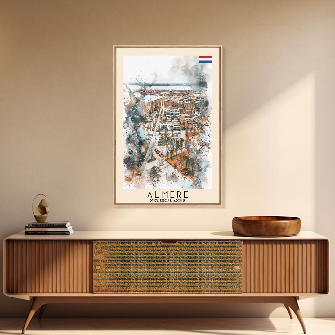 Almere Netherlands Modern City Travel Poster Art, Framed Canvas Print, Unique Wall Art for Living Room, Bedroom Decor, Home Decoration