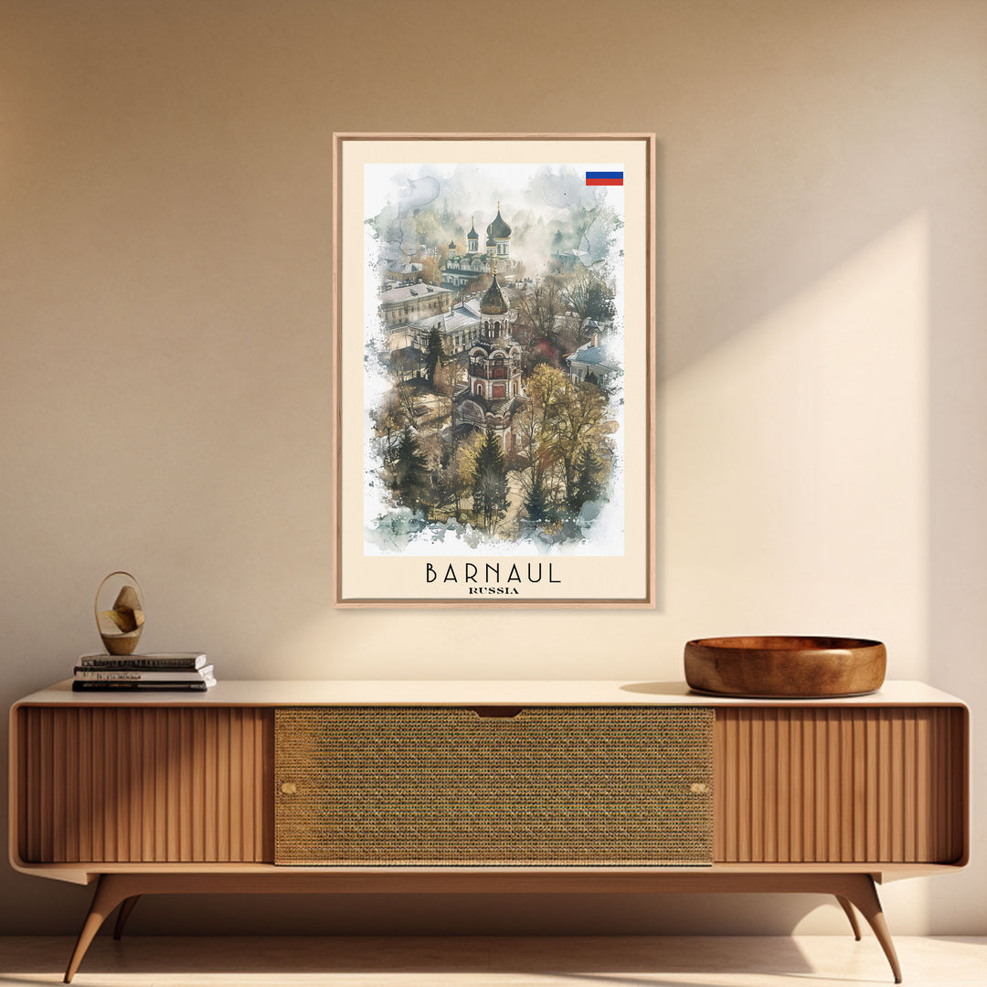 Barnaul Russia Travel Poster Framed Canvas Print, Wall Art, Home Decor, Abstract Painting, Living Room Art, Vacation Gift