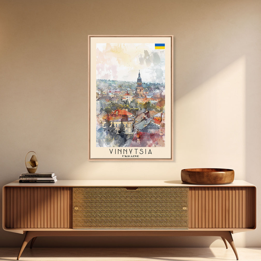 Vinnytsia Ukraine Travel Poster Framed Canvas Print, Watercolor Painting, Scenic Wall Art, Home Decor, Ukrainian Landscape, Classic Art