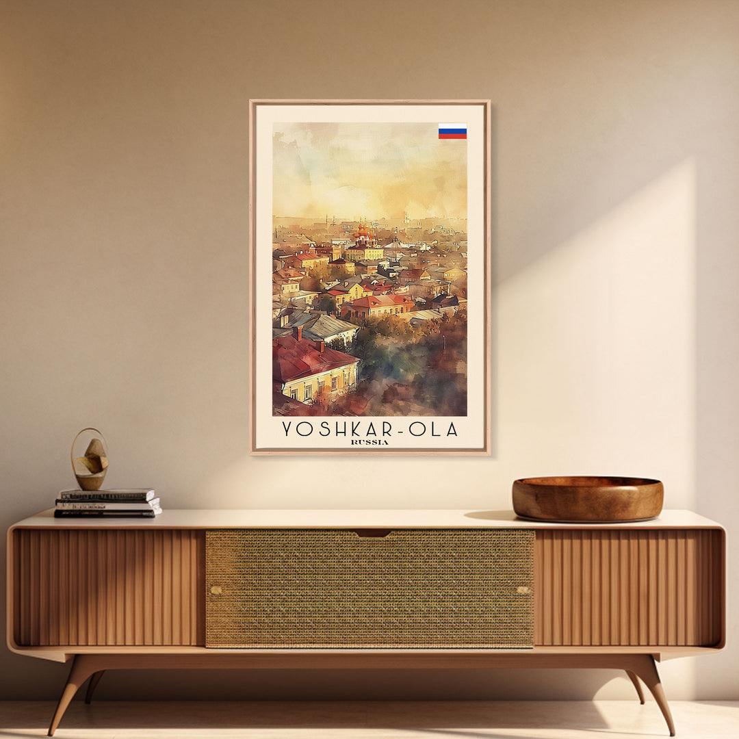 Yoshkar-Ola Russia Travel Poster Framed Canvas Print, Watercolor Painting, Urban Wall Art, Home Decor, Russian Cityscape, Gift for Her