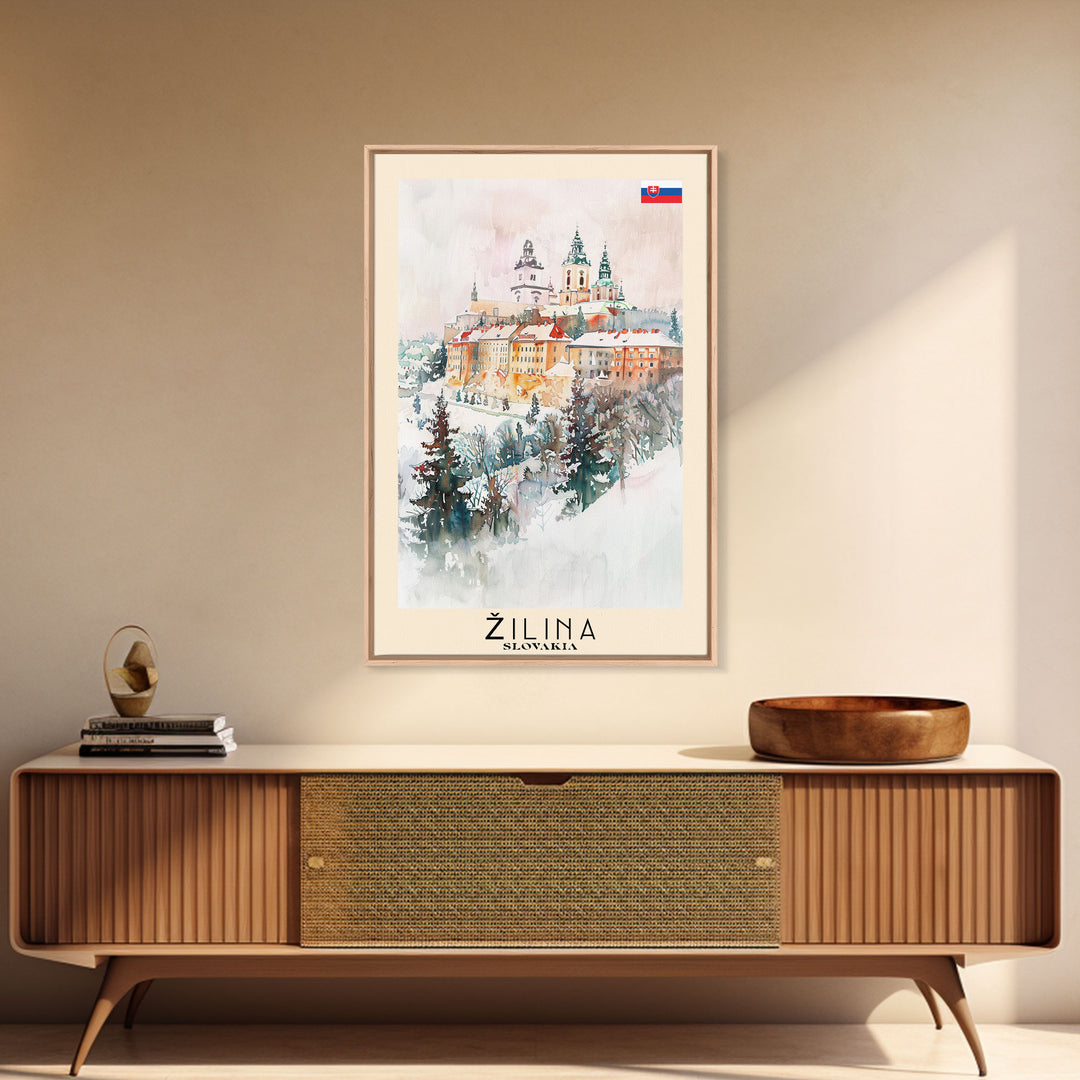 Žilina Slovakia Winter Wonderland Art Print, Charming Town Canvas Print for Home Decor, Travel Poster for Living Room Wall Art, Slovakian Scene