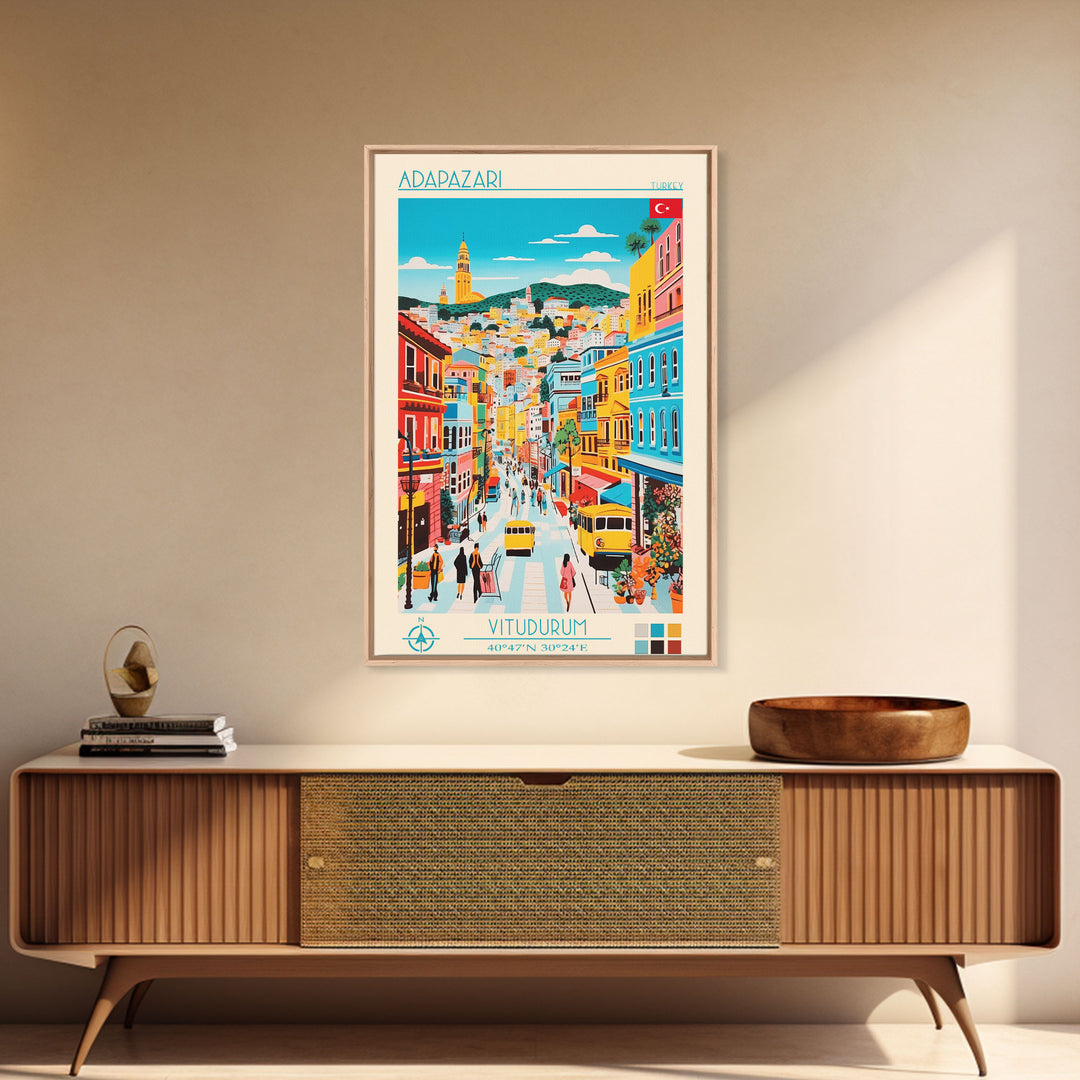 Adapazari Turkey Travel Poster Framed Canvas Print, Midcentury Modern Art, Pop Art Decor, Scenic View Wall Art, Vacation Gift, Home Decoration, Living Room Print