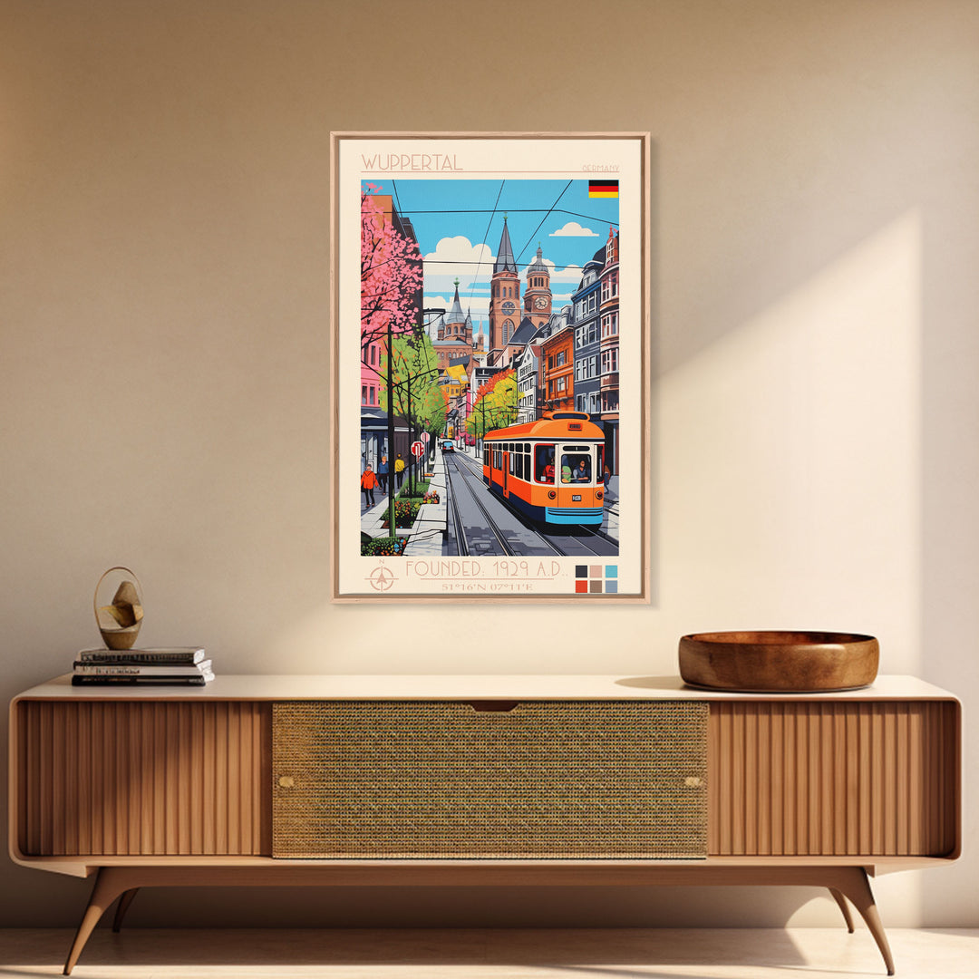 Wuppertal Germany Travel Poster Framed Canvas Print, Midcentury Modern Art, Pop Art Wall Decor, Living Room Art, Vacation Gift