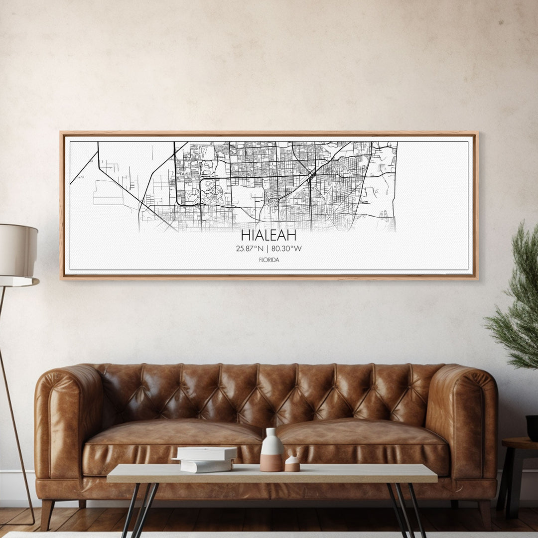 Panoramic Hialeah City Map, Florida Art, Map Print, Minimalist Wall Art, Canvas Art, Housewarming Gift, Street Map Art, Closing Gift