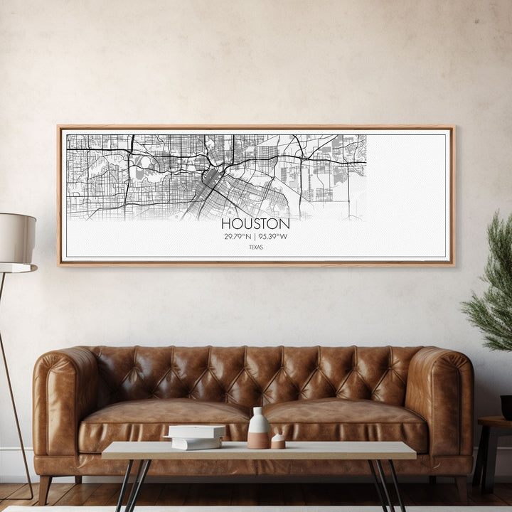 Panoramic Houston City Map, Texas Art, Map Print, Minimalist Wall Art, Canvas Art, Housewarming Gift, Street Map Art, Closing Gift