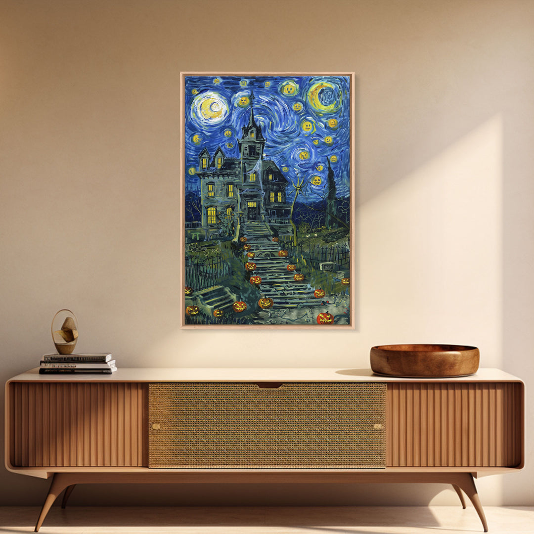 Starry Night Inspired Haunted Cemetary, Halloween Decor / Hallowen Wall Art / Halloween Props