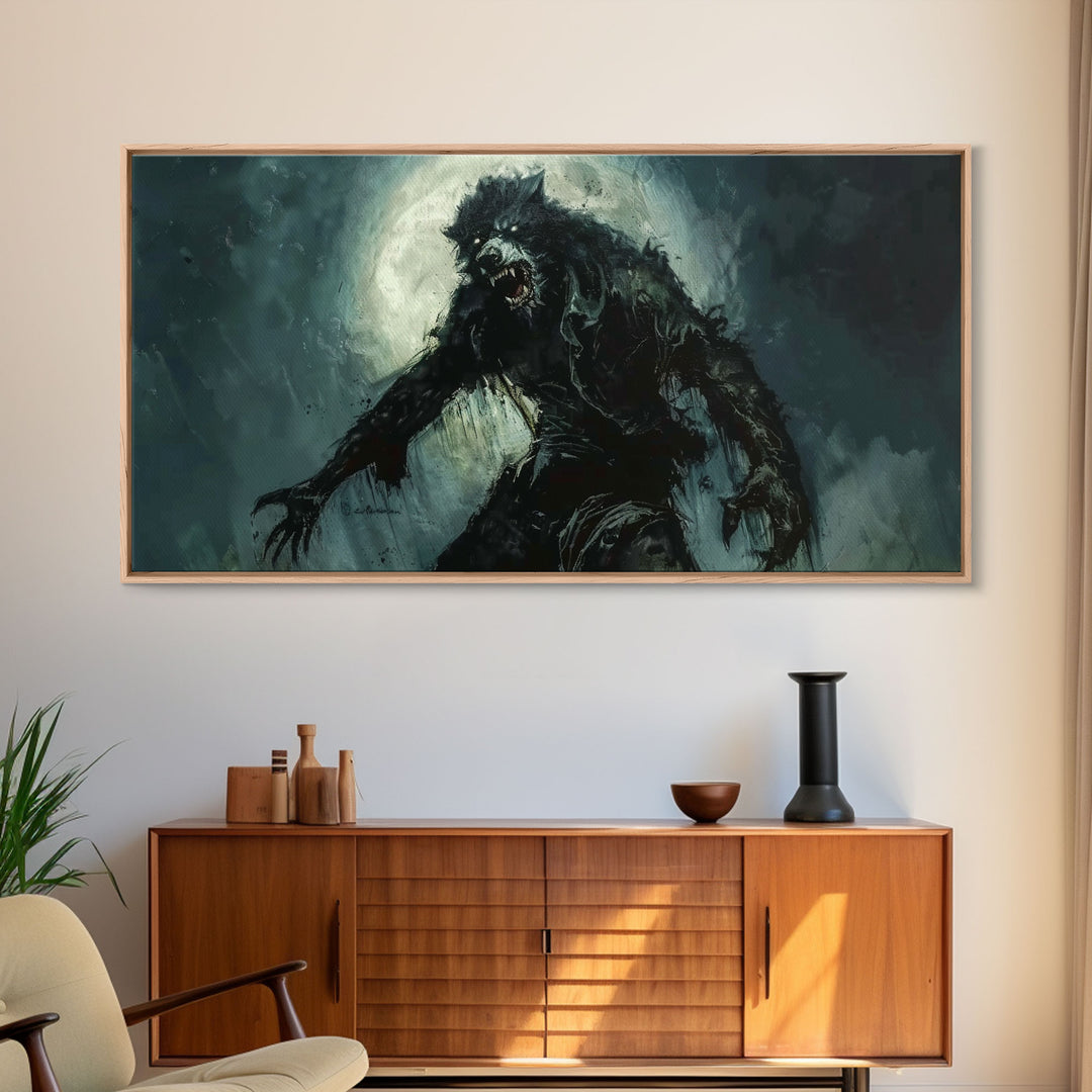 There Werewolf, Dark Academia Portrait, Framed Canvas Print, Victorian Werewolf Oil Painting, Spooky Decor