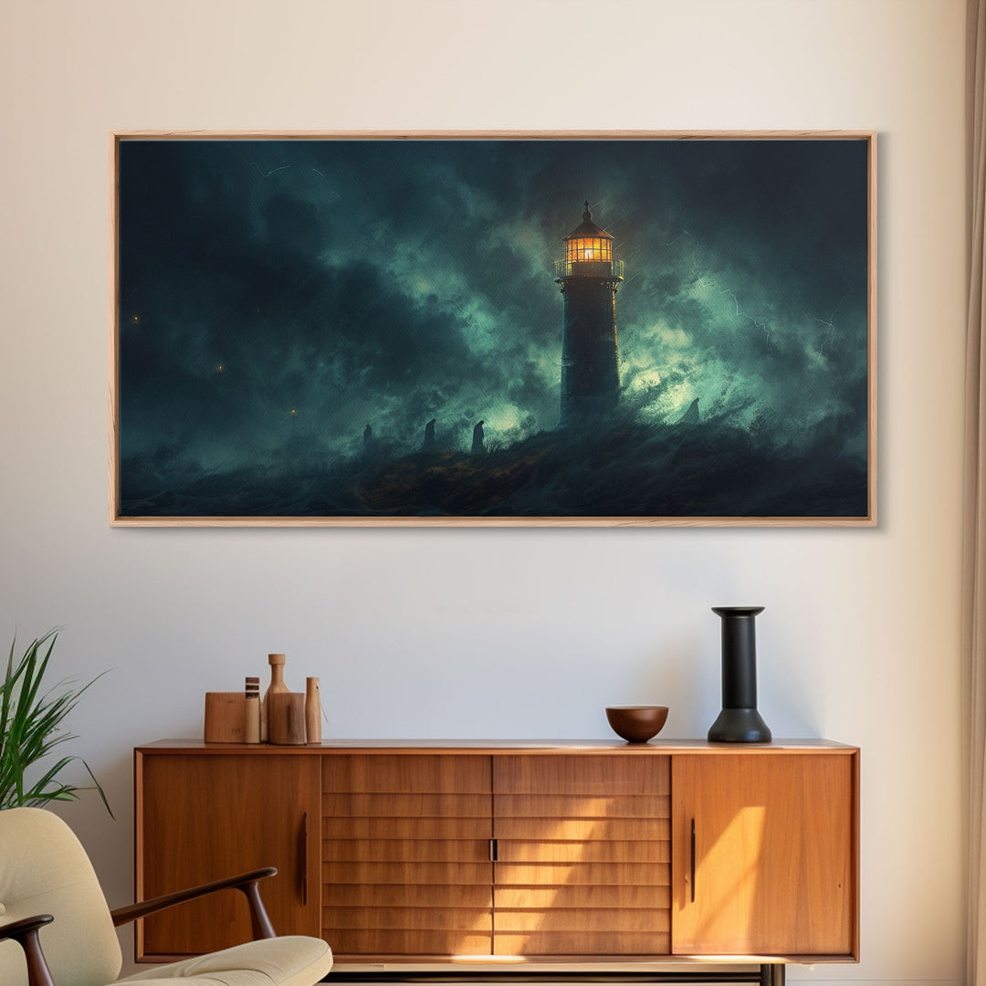 Spooky Haunted Light House Framed Canvas Print - Halloween Decor - Spooky Season Wall Art - Halloween Unique Wall Decor