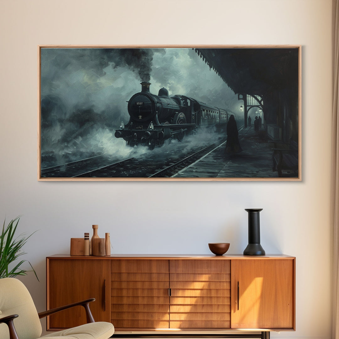 Spooky Haunted Steam Train, Spooky Wall Art, Framed Canvas Print, Unique Halloween Wall Art Gift Idea, Halloween Props