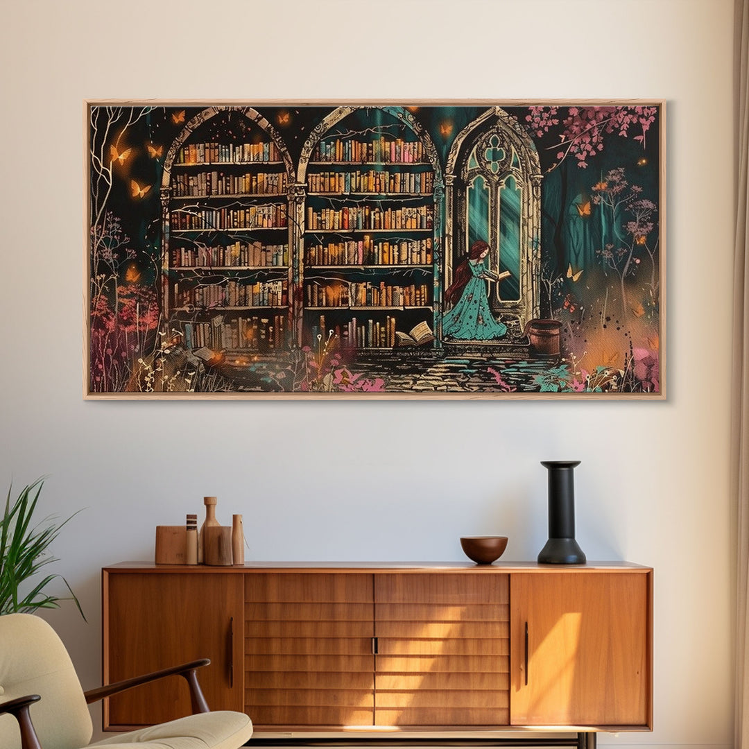 The Witch's Library Framed Canvas Print - Spooky Season Wall Art - Spooky Season - Spooky Decor - Halloween Wall Art