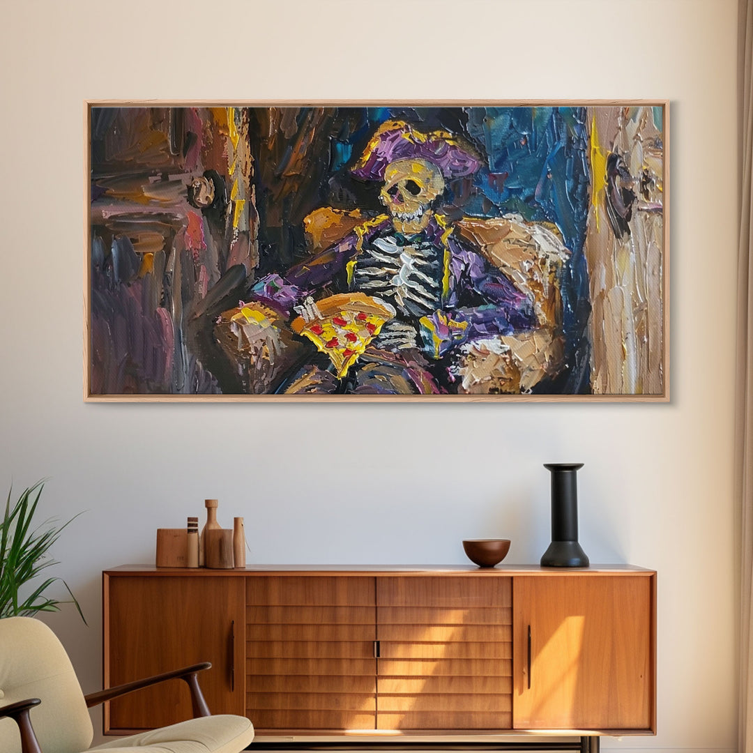 The Pizza Pirate Funny Halloween Decor, Framed Canvas Print, Halloween Wall Art